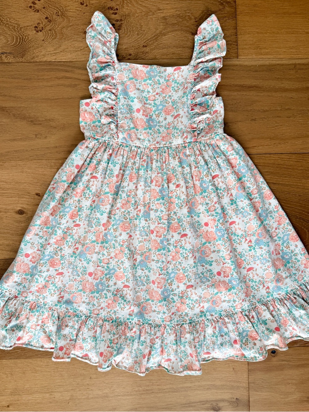 Laura Ashley Girls Pastel Floral Sundress Ruffle Smocked Sz 5 Easter Cottagecore